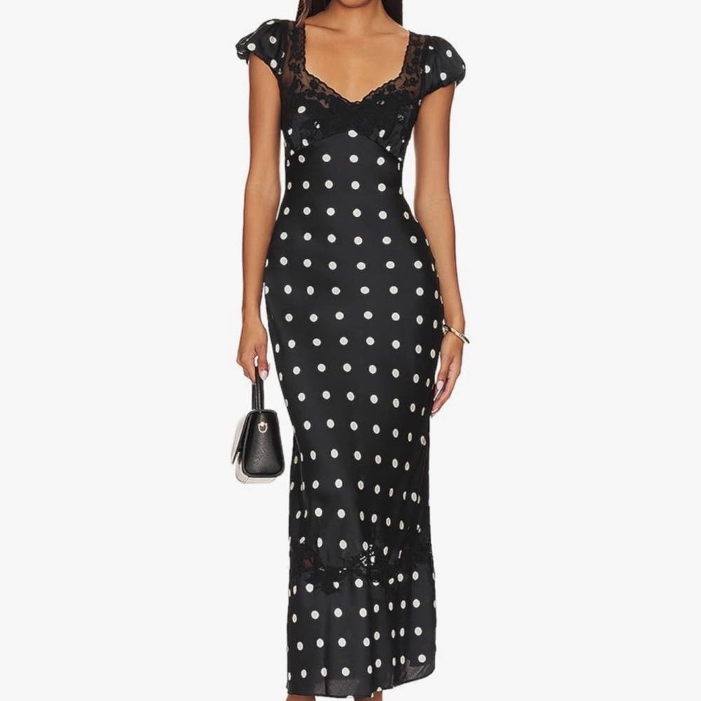 Elegant Black Polka Dot Midi Dress